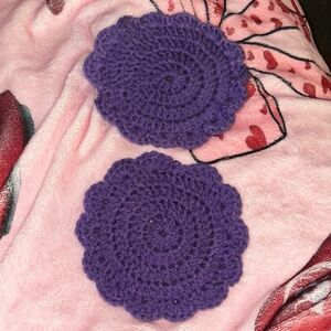 Handmade XL Purple Crochet Flower Coasters